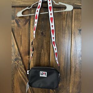 Brighton Love Crossbody Bag Black Nylon Adjustable Heart Strap NWT